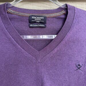 Hackett London Purple V-Neck Sweater Men’s Large Silk Cotton Cashmere Blend